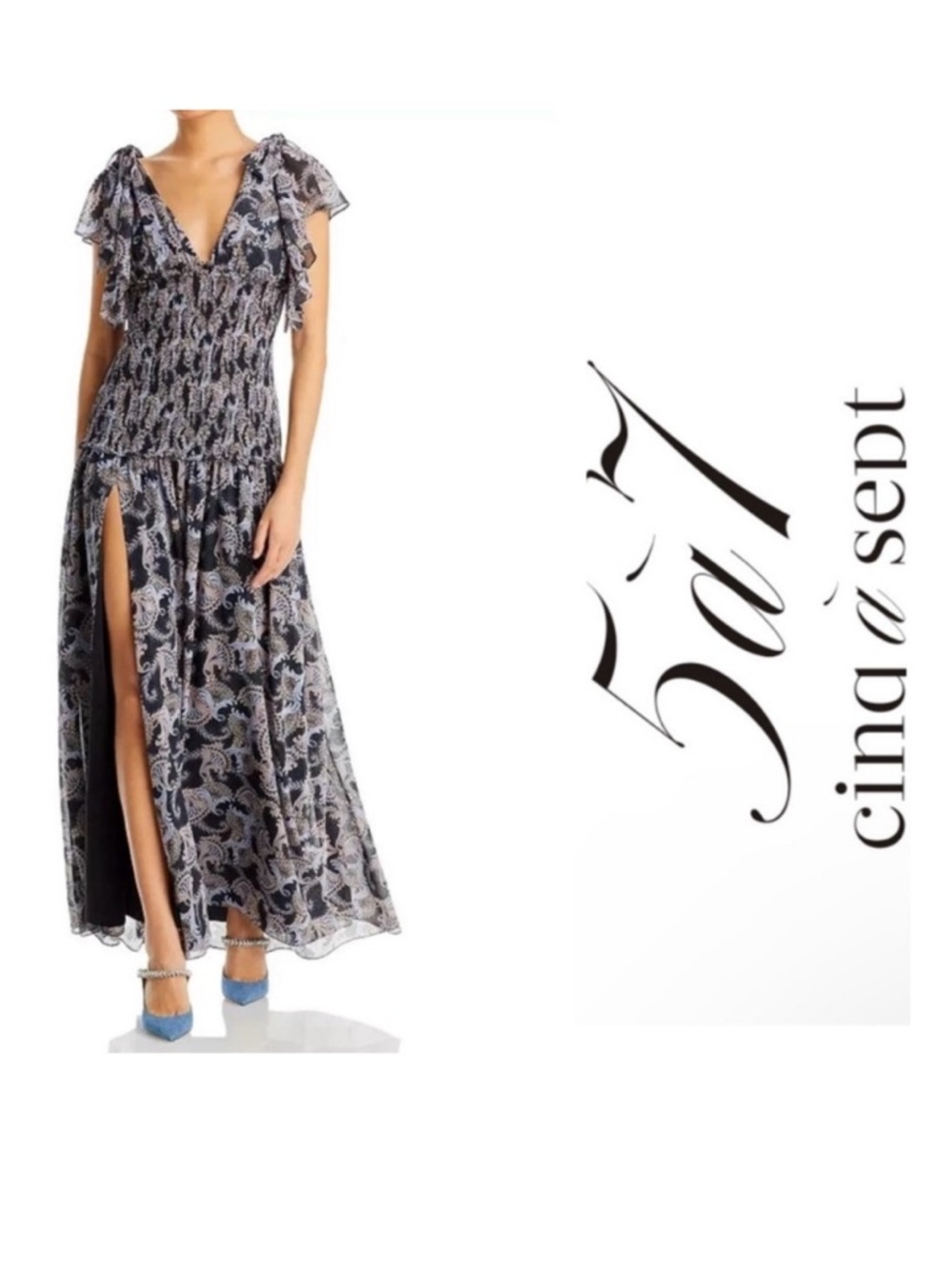 Cinq à Sept L64805 Raven Multi Kris Paisley Smocked Chiffon Maxi Dress
Size 6